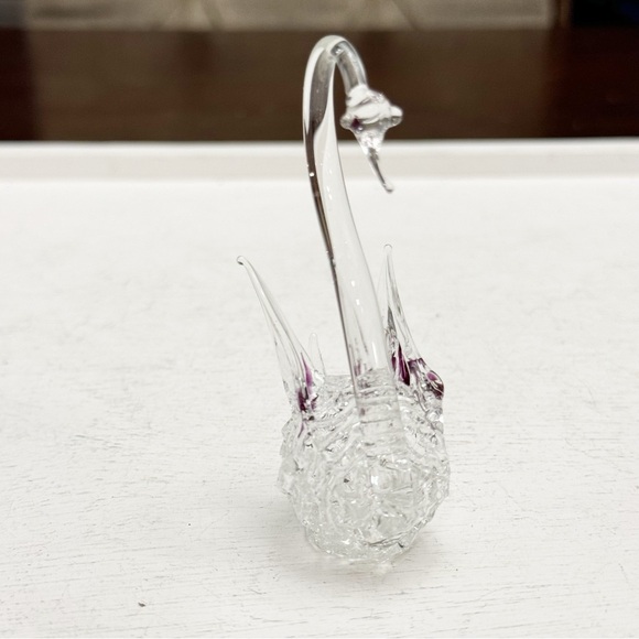 Hand Blown Lamp-open Work Art Glass Miniature Swan Figurine Clear Purple Vintage - Picture 2 of 14